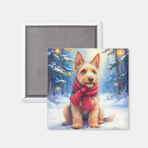 Aimant Airedale Terrier aquarelle Noël enneigé