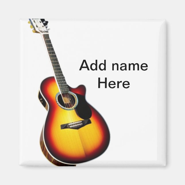 Aimant Ajouter votre nom texte brun acoustique guitare éd (Devant)