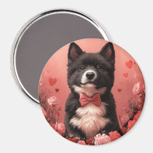 Aimant Akita américain avec des roses - Saint-Valentin