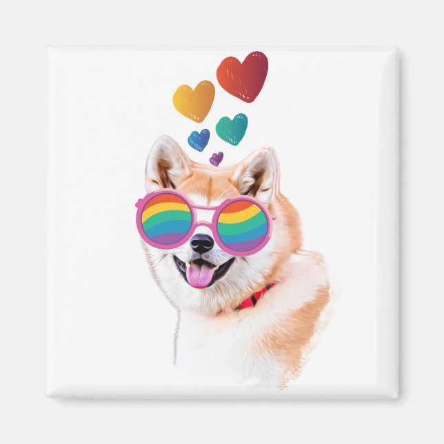 Aimant Akita Chien avec Coeurs Saint Valentin (Devant)