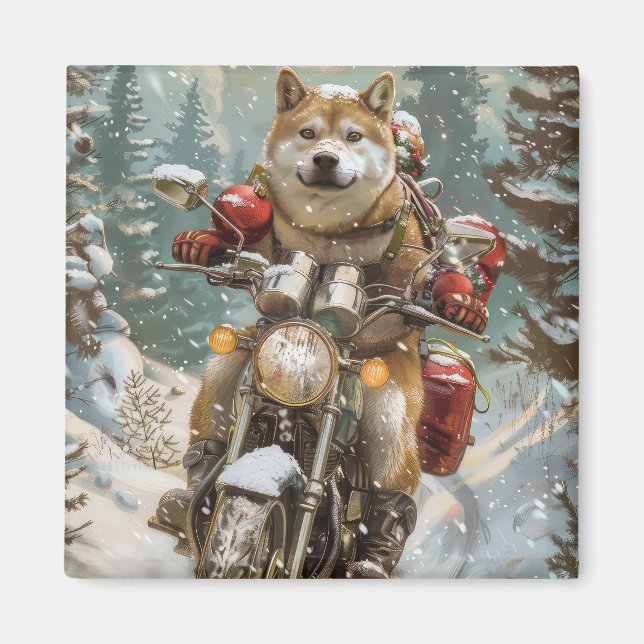 Aimant Akita Chien équitation moto Noël (Devant)
