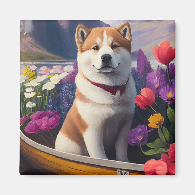 Aimant Akita Dog sur une pagaie : une aventure Pittoresqu (Devant)