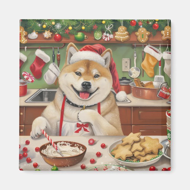 Aimant Akita Gâteau de Noël Festif (Devant)
