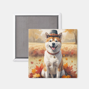 Aimant Akita quitte l'automne Thanksgiving Art