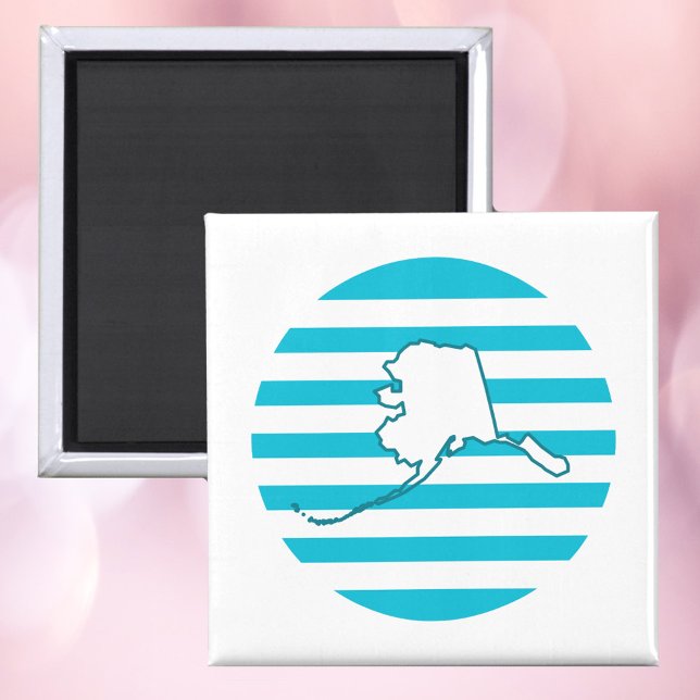 Aimant Alaska State Outline Retro Blue Circle (A magnet with the state outline of Alaska and a blue retro circle.)