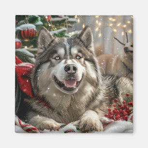Aimant Alaskan Malamute Chien Fête de Noël