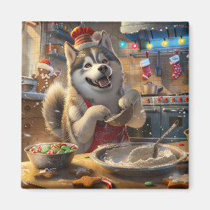 Aimant Alaskan Malamute : Noël festif
