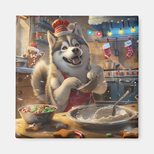 Aimant Alaskan Malamute : Noël festif (Devant)