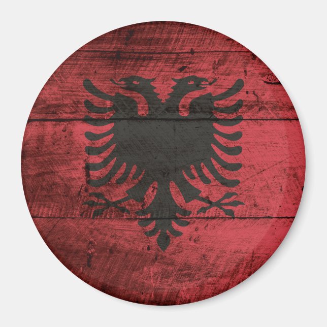 Aimant Albanie Drapeau sur le vieux grain de bois (Devant)