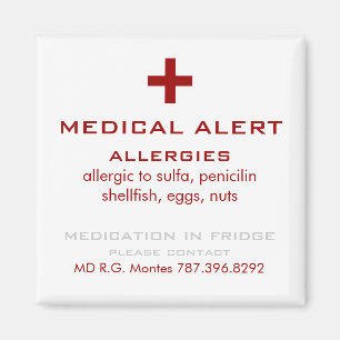 Aimant Alerte Médicale d'allergies rouges et blanches