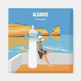 Aimant Algarve plage fille voyage vintage style