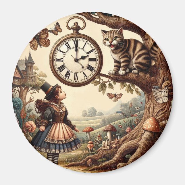 Aimant Alice & Cheshire Cat: Whimsical Wonderland Fantasy (Devant)