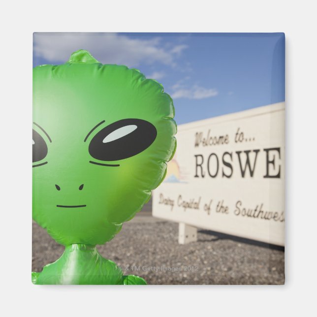 Aimant Alien gonflable avec Bienvenue à Roswell connectez (Devant)