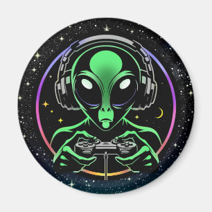 Aimant Alien jouant à des jeux vidéo avec un fond d'étoil
