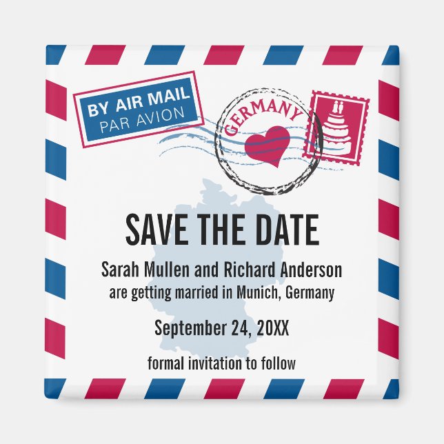 Aimant Allemagne Air Mail Mariage Enregistrer la date (Devant)