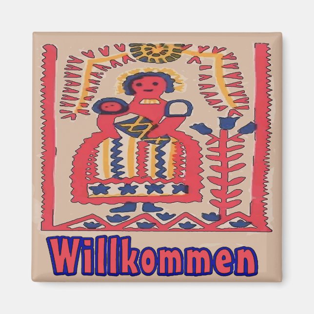 Aimant Allemand Bienvenue Folk Mère et enfant (Devant)