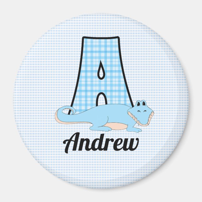 Aimant Alligator en bleu avec Monogramme A (Devant)