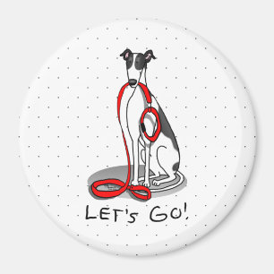 Aimant Allons-y ! (marcher) Chien gris (noir blanc) Drôle