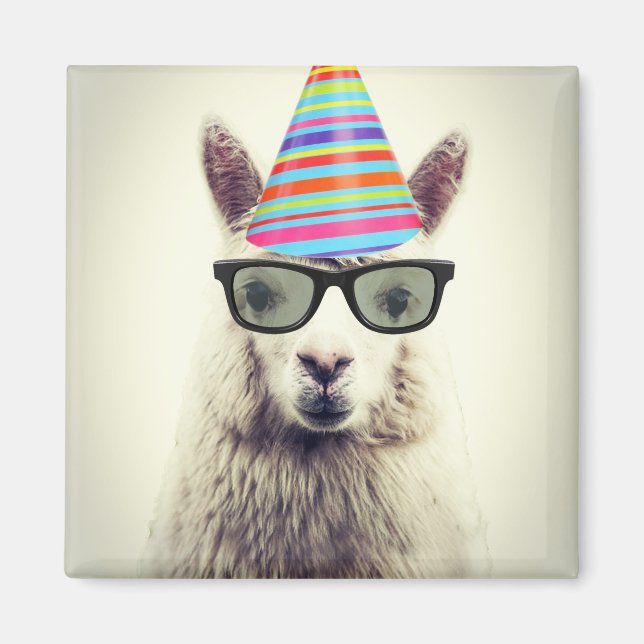Aimant Alpaca dans les lunettes et Casquette de fête (Devant)