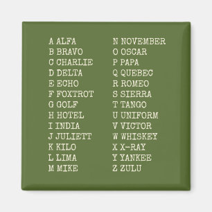 Aimant Alphabet Phonétique de l'Aviation – Vert Mi