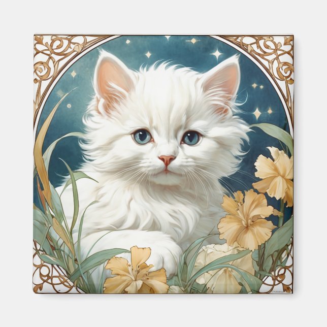Aimant Alphonse Mucha Art Nouveau Kitten (Devant)