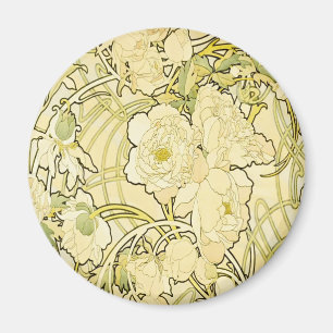 Aimant Alphonse Mucha Pivoines Motif Floral Art Nouveau