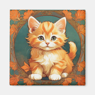 Aimant Alphonse Mucha Style Chat orange
