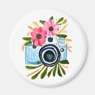 Aimant Amateurs de photographie Caméra Vintage et Fleurs