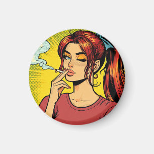 Aimant Amateurs de tabac Pop art Fille fumeuse Ciga
