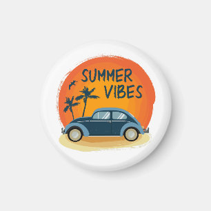 Aimant ambiance été avec voiture rétro sur la plage