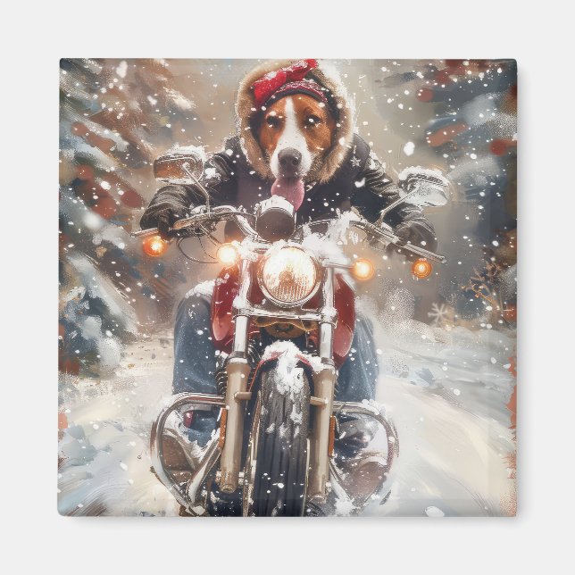 Aimant Américain Anglais Foxhound équitation vélo Noël (Devant)