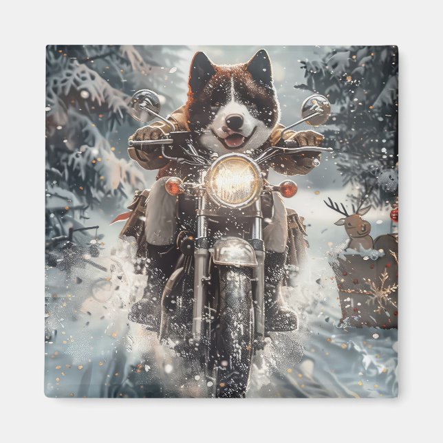 Aimant American Akita Dog équitation moto Noël (Devant)