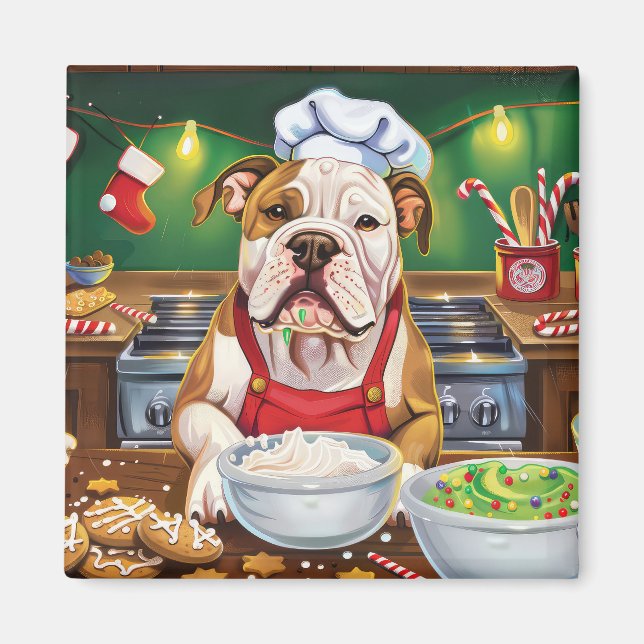 Aimant American Bulldog Holiday Baking : Noël festif (Devant)