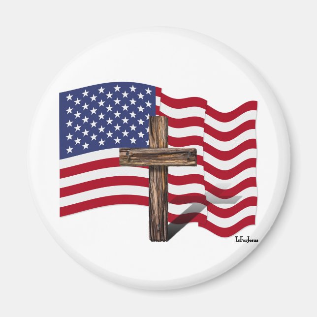 Aimant American Flag Waving and Rugged Cross (Devant)
