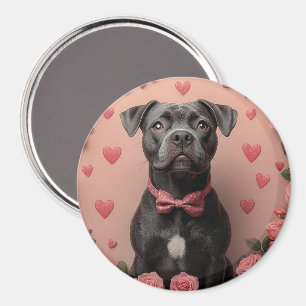 Aimant American Staffordshire avec Roses - Saint-Valentin