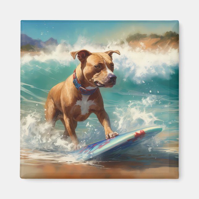 Aimant American Staffordshire Beach Surf Peinture (Devant)