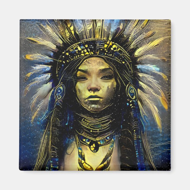 Aimant Amérindien - Plumes d'or (Devant)