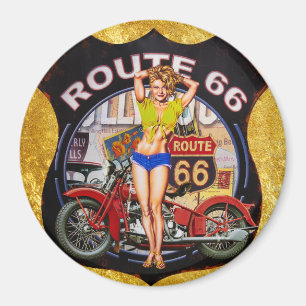 Aimant Amérique route 66 moto Avec une texture or
