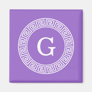 Aimant Améthyste Wht Cadre Rnd Clé Grecque Monogramme Ini