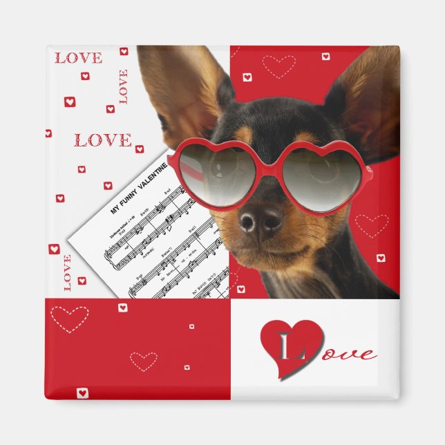 Aimant Amour. Drôle Chien Valentine's Day Cadeau (Devant)