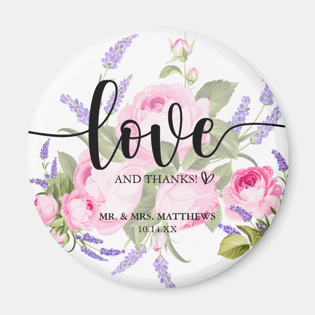 Aimant Amour et Merci Rose rose rose et Merci lavande (Devant)