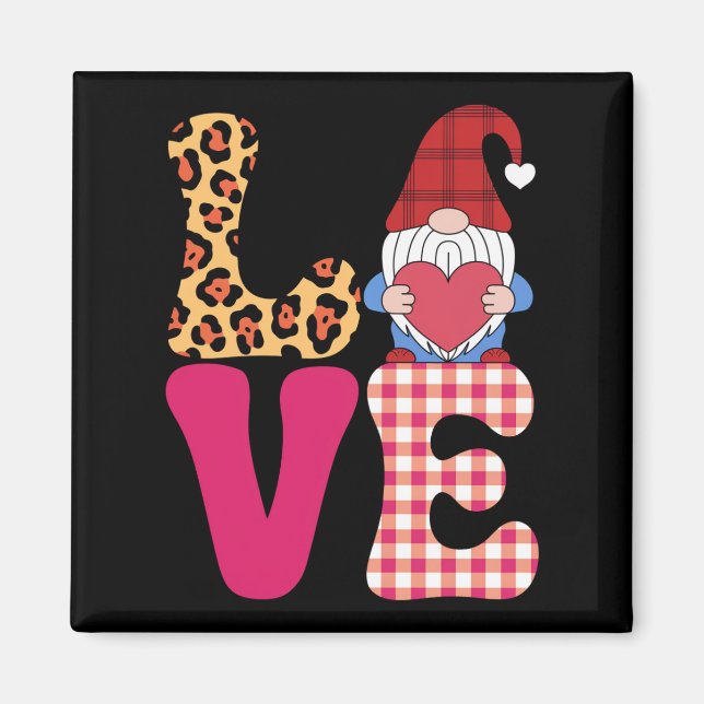 Aimant Amour Gnome Valentines Jour Buffalo Rouge Plaid Le (Devant)