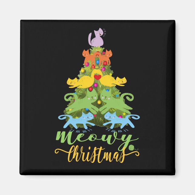 Aimant Amoureux des chats Joyeux Meowy Noël Arbre de Noël (Devant)