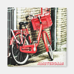 Aimant Amsterdam - Bicycle rouge, Hollande (Frigo Magnet)