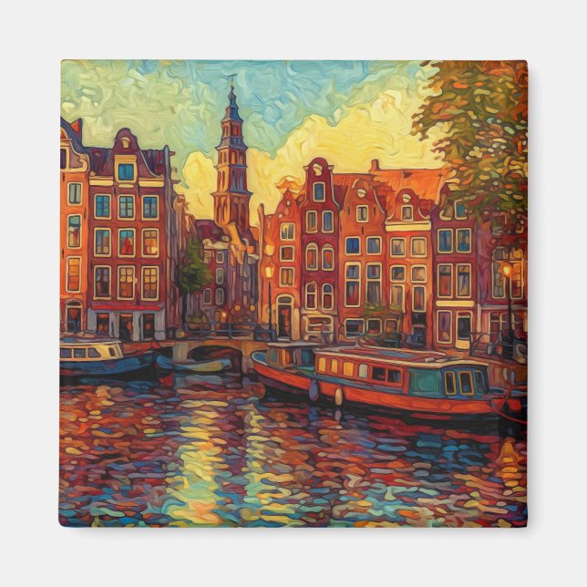 Aimant Amsterdam canal maisons de style van Gogh (Devant)
