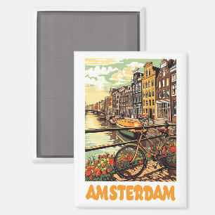 Aimant Amsterdam Hollande Canal Ville Colorée Vintage 