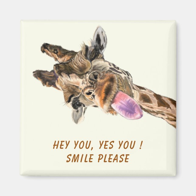 Aimant amusant avec une belle girafe - Sourire (Devant)