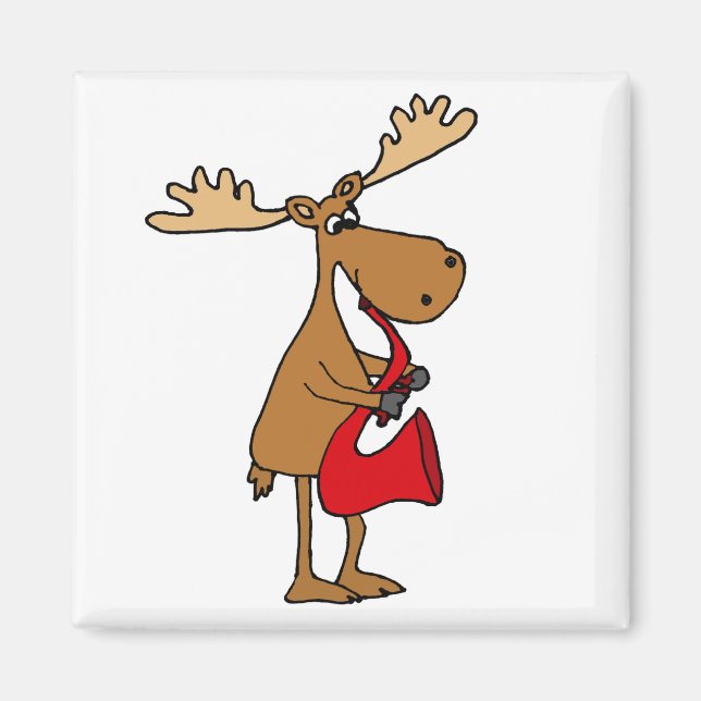 Aimant Amusant Moose joue l'art saxophone rouge (Devant)