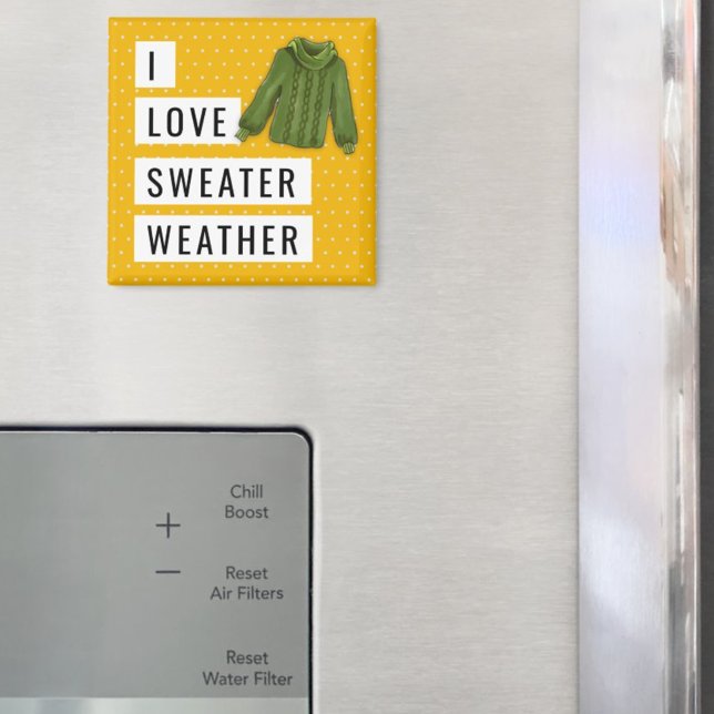 Aimant Amusants I Love Sweater Météo Blanc Pois Or (square 2" magnet)