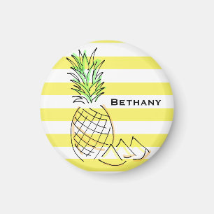 Aimant Ananas Jaune rayures été Personnalisé